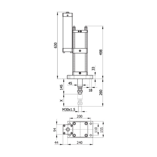 نقشه ابعاد تشدید كننده هیدرولیک نیوماتیک